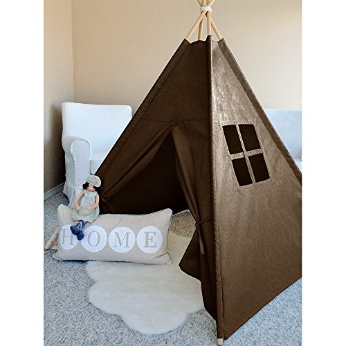 Modern Home Children's Canvas Tepee Set with Travel Case - Brown Window