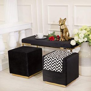 Sagebrook Home 13475-02 Metal/Fabric Bench, 39" x 18" x 19.75", Black/Gold