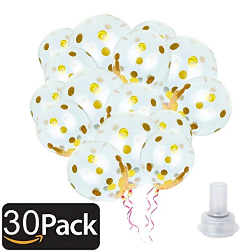 Bollovi Confetti Balloons With Paper Dot Party Supply (30 Piece), 12", Gold