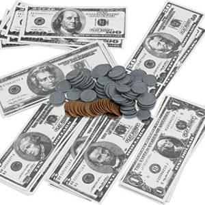 Click N' Play Pretend Play Money for Kids Realistic Bills and Coins Counting Math Currency Set of 300 Pieces.