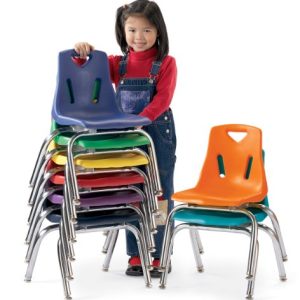 Berries 8144JC1112 Stacking Chair with Chrome-Plated Legs, 14" Height, Navy