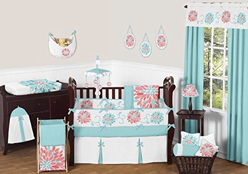 Sweet Jojo Designs Baby Children Kids Clothes Laundry Hamper for Turquoise and Coral Emma Bedding Set