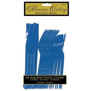Premium Heavy Weight Assorted Cutlery | Marine Blue | Pack of 24 | Party Supply