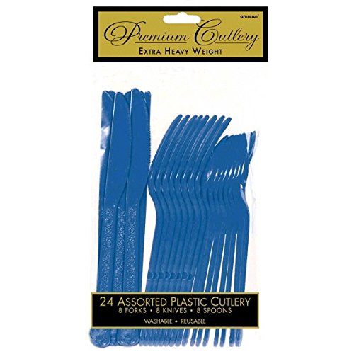 Premium Heavy Weight Assorted Cutlery | Marine Blue | Pack of 24 | Party Supply