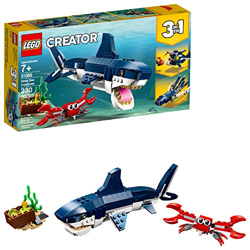 LEGO Creator 3in1 Deep Sea Creatures 31088 Make a Shark, Squid, Angler Fish, and Crab with this Sea Animal Toy Building Kit (230 Pieces)