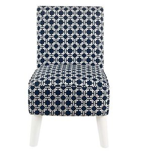 HomePop Youth Modern Armless Slipper Chair, Indigo and White Lattice