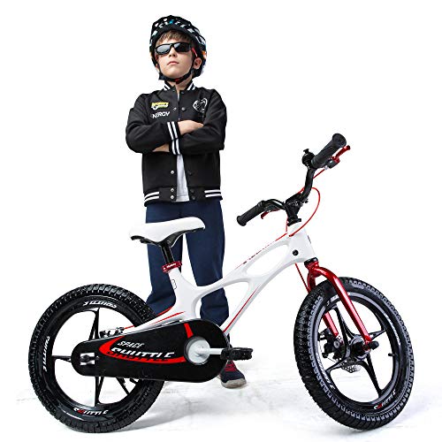 RoyalBaby Space Shuttle Kids Bike for Boys and Girls, 14 16 18 Inch Magnesium Bicycle with 2 Hand Disc Brakes, Child's Cycle with Training Wheels or Kickstand, Black White Purple