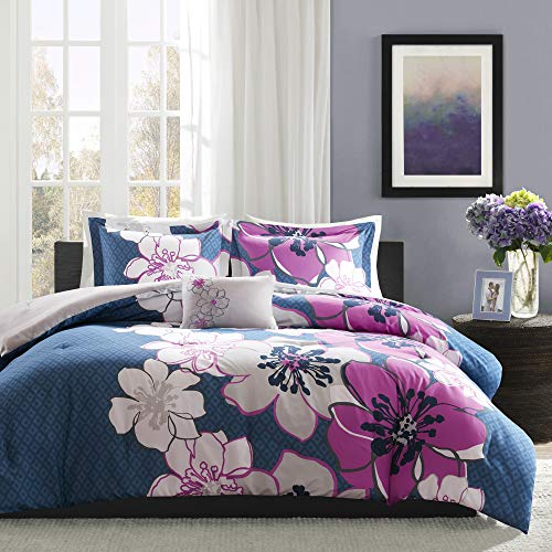 MI ZONE Allison Comforter Set Full/Queen Size - White, Yellow, Grey, Floral – 4 Piece Bed Sets – Ultra Soft Microfiber Teen Bedding for Girls Bedroom