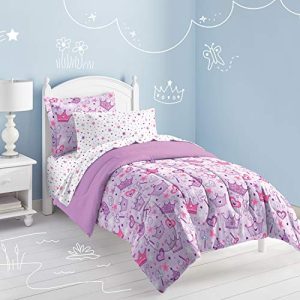 Dream Factory Purple Princess Hearts And Crowns Girls Comforter Set, Multi, Full
