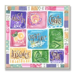 The Kids Room by Stupell Wish, Imagine, Create, Discover, Soar Patckwork Square Wall Plaque