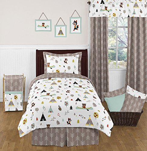 Sweet Jojo Designs 2-Piece Nature Fox Bear Animals Boys Window Treatment Panels for Outdoor Adventure Panels