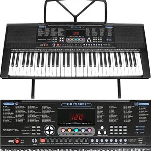 GreenPro 61 Key Portable Electronic Piano Keyboard LED Display with Adjustable Stand and Music Notes Holder