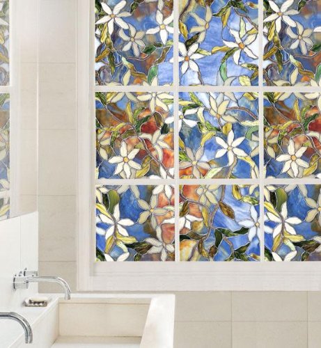 Home Decorators Collection Clematis Stained Glass Window Film, 36H x 24" W, Blue