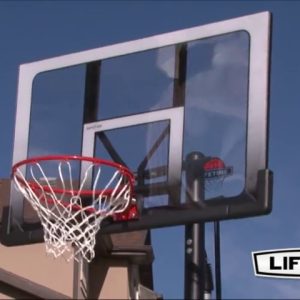 Lifetime 71281 In Ground Power Lift Basketball System, 52 Inch Shatterproof Backboard