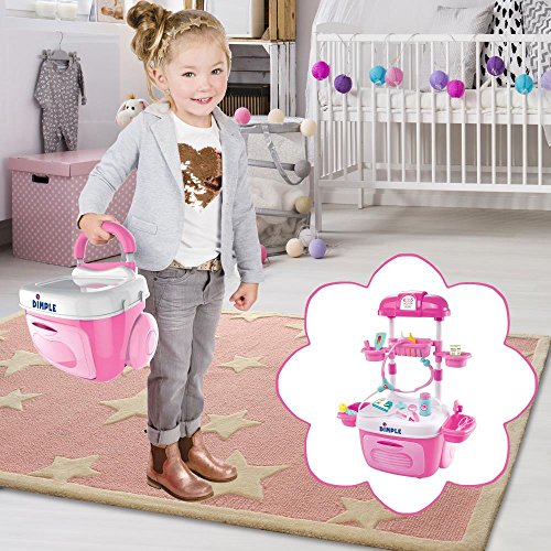 Dimple Toy Doctor Kit Pretend Play with plastic stethoscope and thermometer. top Go Carrier Travel Toy 12 Pieces Kids Medical Equipment for Boys Girls and Toddlers, Great Gift for Children