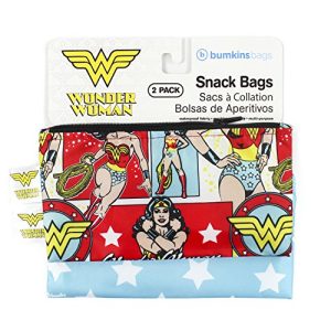 Bumkins DC Comics Wonder Woman Snack Bags, Reusable, Washable, Food Safe, BPA Free, Pack of 2