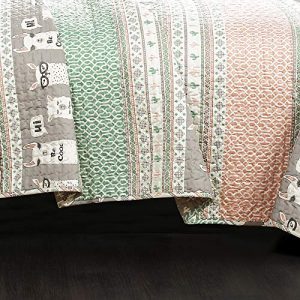 Lush Decor Llama Striped Quilt Reversible 5 Piece Kids Bedding Set, Full Queen, Pink and Turquoise