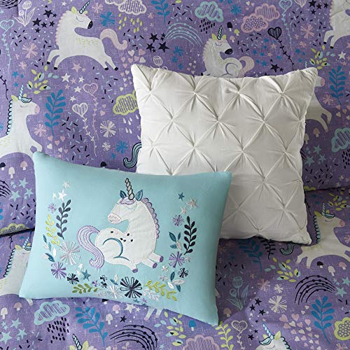 Urban Habitat Kids Lola Full/Queen Duvet Cover Set Girls Bedding - Purple, Aqua, Unicorns – 5 Piece Kids Girls Duvet Set – 100% Cotton Bed Duvet Covers