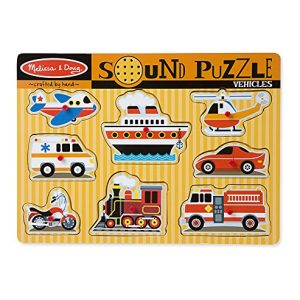 Melissa & Doug Personalized Vehicles Wooden Peg Puzzle with Sound Effects (8 Piece)