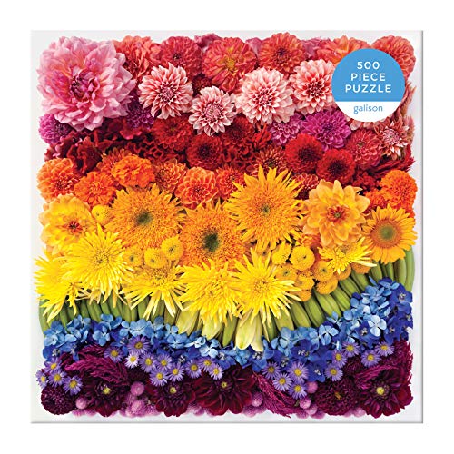 Galison Rainbow Flowers Puzzle, 500 Pieces, 20”x20” – Features an Array of Flowers and Petals in a Mesmerizing Rainbow of Color – Challenging, Perfect for Family Fun