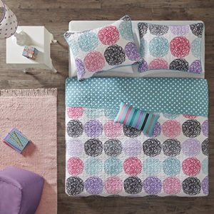 Mi-Zone Carly Twin/Twin XL Girls Quilt Bedding Set - Teal, Purple, Doodled Circles Polka Dots – 3 Piece Teen Girl Bedding Quilt Coverlets – Ultra Soft Microfiber Bed Quilts Quilted Coverlet