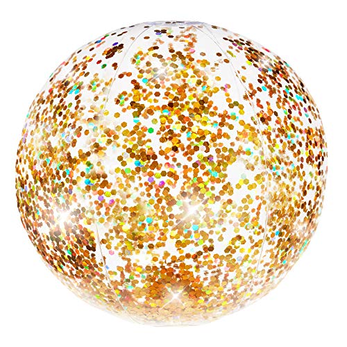PoolCandy Gold Holographic Glitter Beach Ball - Inflatable Jumbo Beach Ball - Glitter Sparkles and Shines in the Sun - Pool, Beach, and Toy Decoration Float