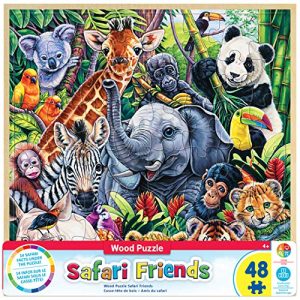 MasterPieces Real Wood Tray Jigsaw Puzzle Safari Friends, STEM Product, 48 Pieces, For Ages 4+