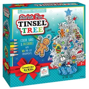 Creativity for Kids Shrink Fun Tinsel Tree - Decorate A Tiny Tree with Shrink Fun Ornaments - Holiday Crafts for Kids