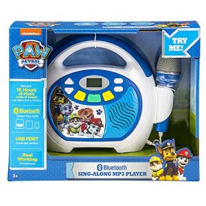 eKids Paw Patrol Bluetooth Portable MP3 Karaoke Machine Player with LED Display Store Hours of Music with Built in Memory Sing Along Using The Real Working Microphone USB Port to Expand Your Content