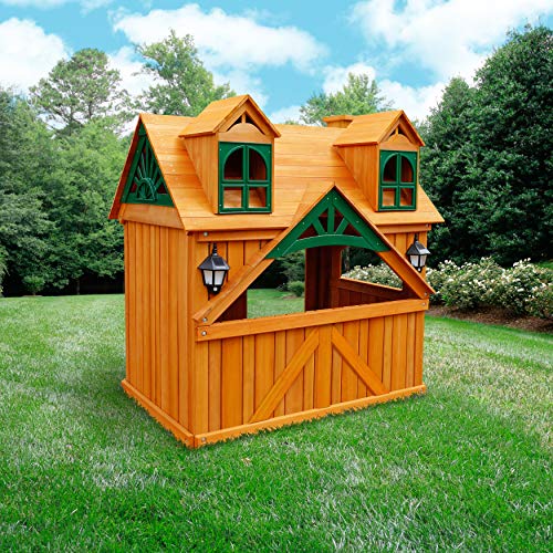 Gorilla Playsets 01-3036-G Malibu Playhouse Wooden Playhouse for Kids, Brown & Green
