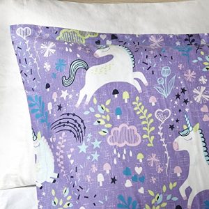 Urban Habitat Kids Lola Full/Queen Duvet Cover Set Girls Bedding - Purple, Aqua, Unicorns – 5 Piece Kids Girls Duvet Set – 100% Cotton Bed Duvet Covers