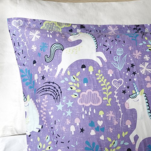 Urban Habitat Kids Lola Full/Queen Duvet Cover Set Girls Bedding - Purple, Aqua, Unicorns – 5 Piece Kids Girls Duvet Set – 100% Cotton Bed Duvet Covers