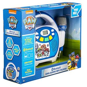 eKids Paw Patrol Bluetooth Portable MP3 Karaoke Machine Player with LED Display Store Hours of Music with Built in Memory Sing Along Using The Real Working Microphone USB Port to Expand Your Content