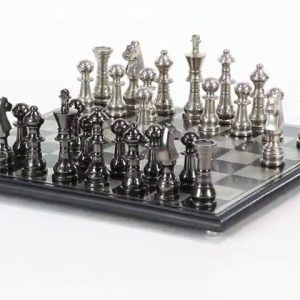 Deco 79 Metal Wood Chess Set, 17 by 6-Inch, Mahogany Brown and Matte Silver