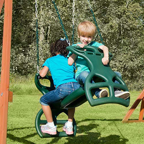 Gorilla Playsets 04-0037-G Dual Ride Glider Back-to-Back Tandem Swing, Green, Green Plastic Coated Chains, Multi-Child Swing