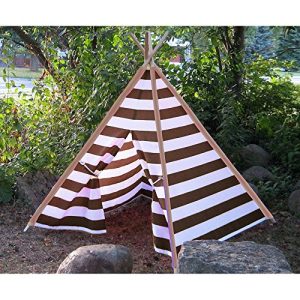 Modern Home Children's Canvas Tepee Set with Travel Case - Brown/White Stripes