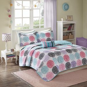 Mi-Zone Carly Twin/Twin XL Girls Quilt Bedding Set - Teal, Purple, Doodled Circles Polka Dots – 3 Piece Teen Girl Bedding Quilt Coverlets – Ultra Soft Microfiber Bed Quilts Quilted Coverlet