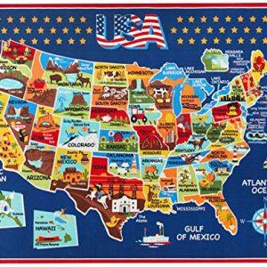 Smithsonian Rug US Map Learning Carpets Bedding Play Mat Classroom Decorations Blue Area Rugs 8x10, Navy