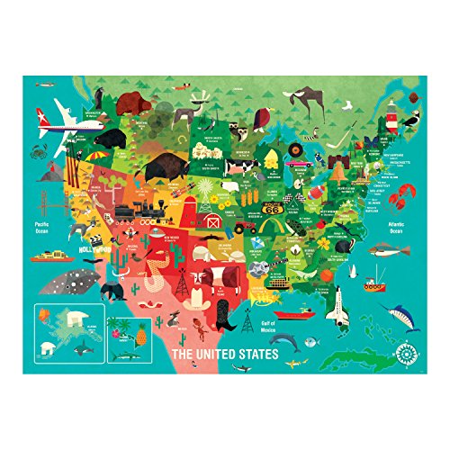 Mudpuppy United States Puzzle, 1,000 Pieces, 27”x20” – Perfect for Ages 8-99+ - Great Family Puzzle to Enjoy Together – Finished Puzzle Shows Vibrant Illustrations of The Attributes of The 50 States