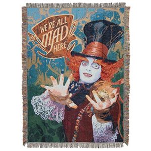 Disney's Alice in Wonderland, "The Hatter's Mad" Woven Tapestry Throw Blanket, 48" x 60", Multi Color