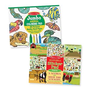 Melissa & Doug Jumbo Coloring & Reusable Sticker Pad 2 Pack – Animal Coloring, Farm Stickers, 14” X 11” Each