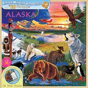 MasterPieces Jr. Ranger Real Wood Jigsaw Puzzle Wildlife of Alaska, 22 Fun Facts, STEM Product, 48 Pieces, For Ages 4+