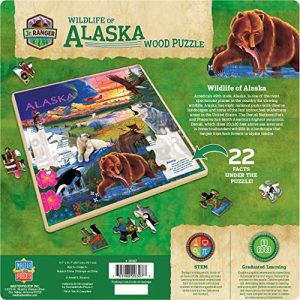 MasterPieces Jr. Ranger Real Wood Jigsaw Puzzle Wildlife of Alaska, 22 Fun Facts, STEM Product, 48 Pieces, For Ages 4+