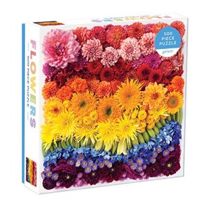 Galison Rainbow Flowers Puzzle, 500 Pieces, 20”x20” – Features an Array of Flowers and Petals in a Mesmerizing Rainbow of Color – Challenging, Perfect for Family Fun