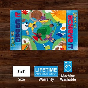 Flagship Carpets CE250-16W Blue Dare to Dream Rug, Motivate Children to Set Goals and Aspire to Meet Them, Children's Classroom Educational Carpet, Kids School, 3' x 5'