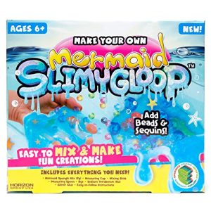 Slimygloop Make Your Own Mermaid DIY Slime Kit by Horizon Group Usa, Mix & Create Stretchy, Squishy, Gooey, Putty Slime, Sparkling Spangles & Clear Beads Included, Blue