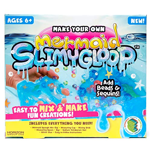 Slimygloop Make Your Own Mermaid DIY Slime Kit by Horizon Group Usa, Mix & Create Stretchy, Squishy, Gooey, Putty Slime, Sparkling Spangles & Clear Beads Included, Blue