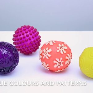 B. toys – Oddballs - 4 Sensory Toy Balls in Warm Colors for Toddlers Aged 6 Months +
