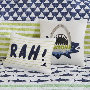 Urban Habitat Kids Finn Twin/Twin Xl Bedding Sets Boys Quilt Set - Green, Navy , Shark Stripe – 4 Piece Kids Quilt For Boys – 100% Cotton Quilt Sets Coverlet