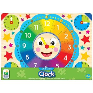 The Learning Journey: Lift & Learn Clock Puzzle - Pictures Underneath Each Piece - Alphabet and Phonics Learning Toy